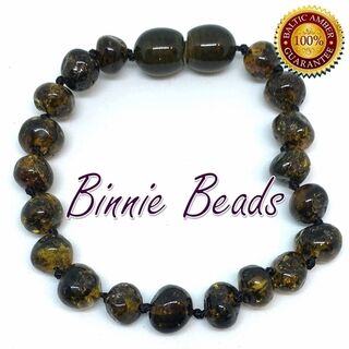 Adult Baltic Amber Bracelet - Black/Green Coloured