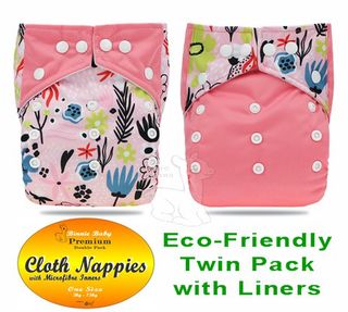 Pink flower cloth nappies (twin pack)