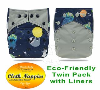 Grey night cloth nappies (twin pack)