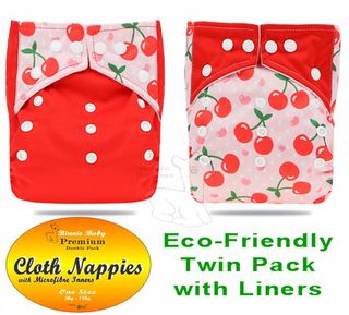Red cherry cloth nappies (twin pack)