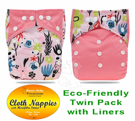 Pink flower cloth nappies (twin pack)