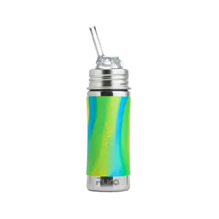 Pura kiki straw 325ml bottle - Aqua swirl