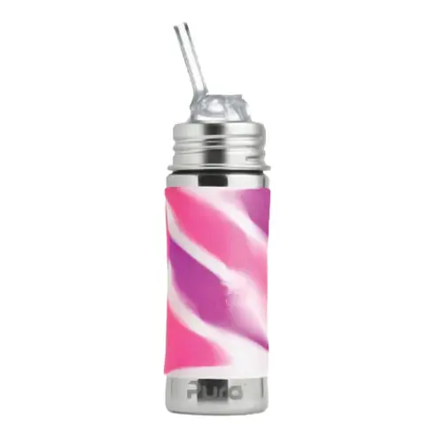 Pura kiki straw 325ml bottle - Pink swirl